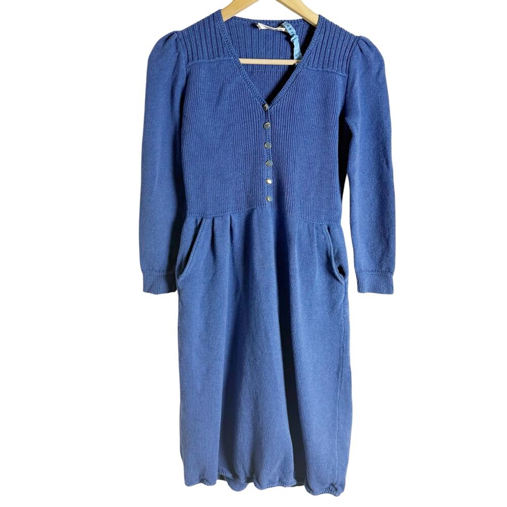 St. John Saks Fifth Avenue Vintage Blue Long Sleeve Henley Sweater Dress Small